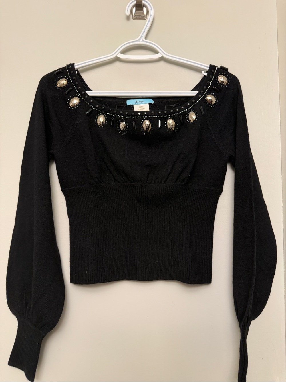 Guess by Marciano Black Bejeweled Scoop-Neck Knit Top